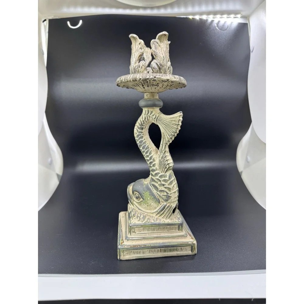 Antique Cast Iron Dolphin‎ / Koi Candlestick